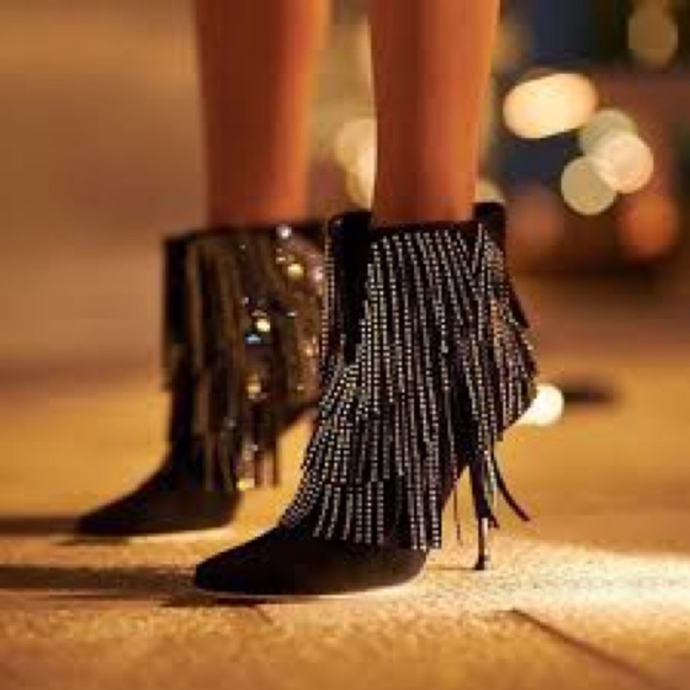 Sergio Rossi Black Ankle Boots with Silver Fringe